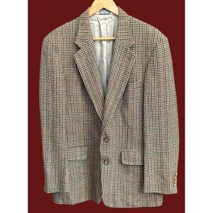 Lands End Houndstooth Plaid Wool Blazer Preppy Vintage Style Academia 41R